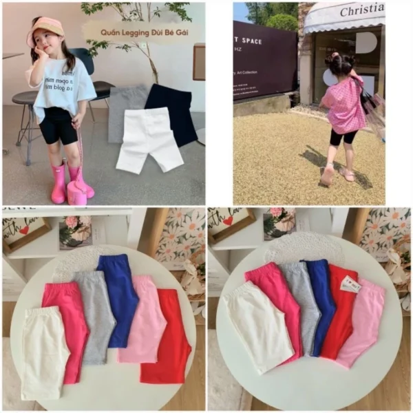 Quần legging bé gái sắc màu, quần cotton lỡ hè xinh